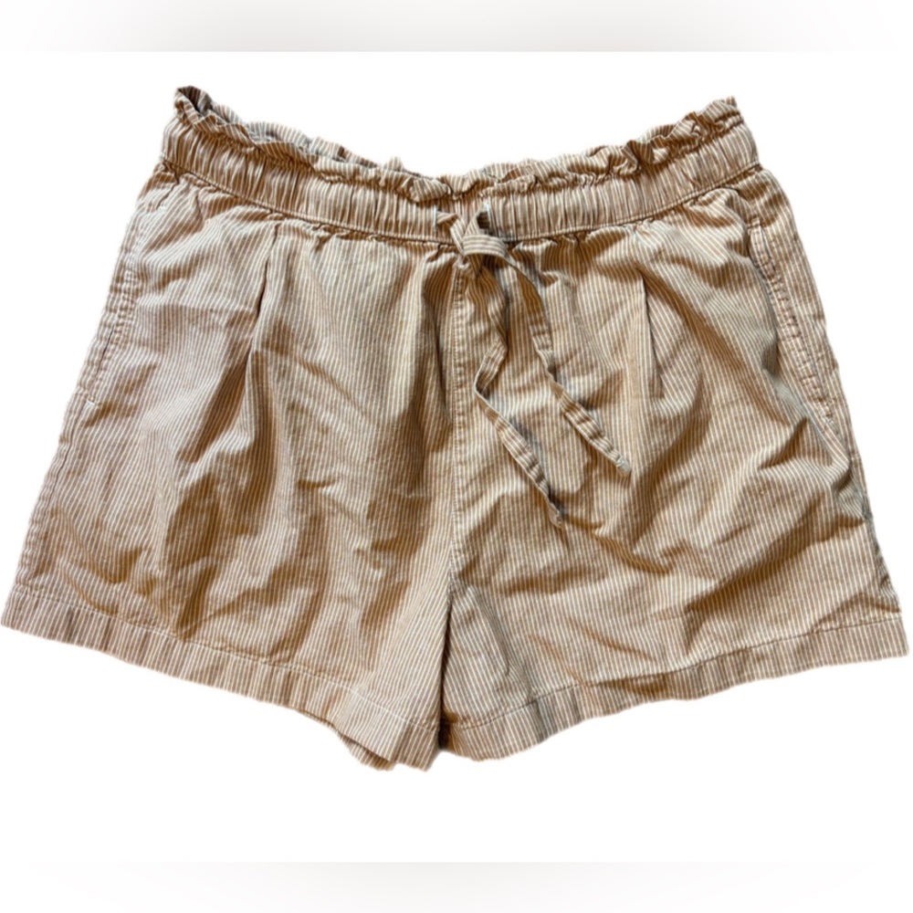 High Waist Tan Striped Women's Shorts